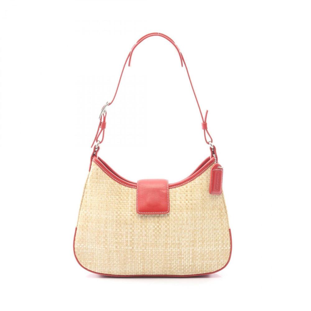 Coach shoulder bag/handbag, leather/raffia, women's, beige/red.